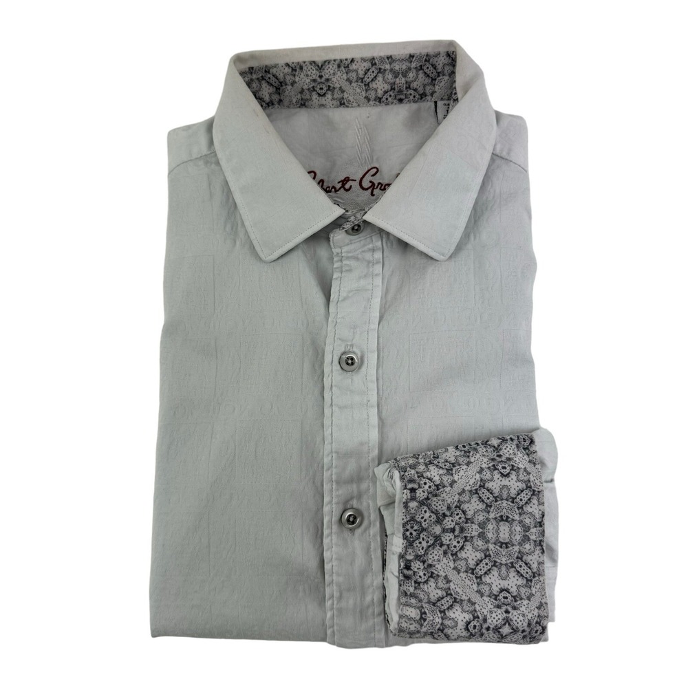 Robert Graham White w/ Abstract Dice Flip Cuff Long Sleeve Button Up Size Medium